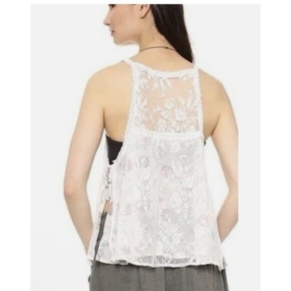 NWT Free People Women's M Miss Mackenzie Lace side tie Tank Top Pearl Combo NEW - Picture 2 of 10